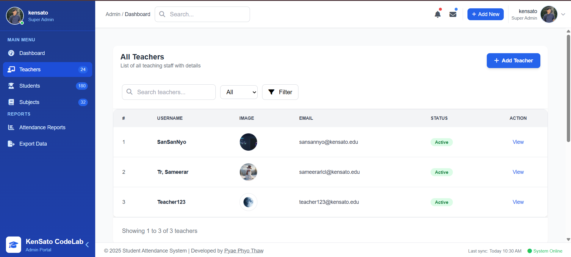 Admin Teacher Dashboard